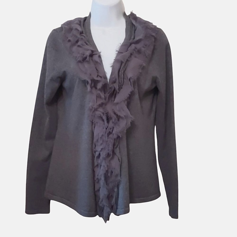 Cardigan Sweater Coquette Feminine  Ruffle Gray Lavender Small